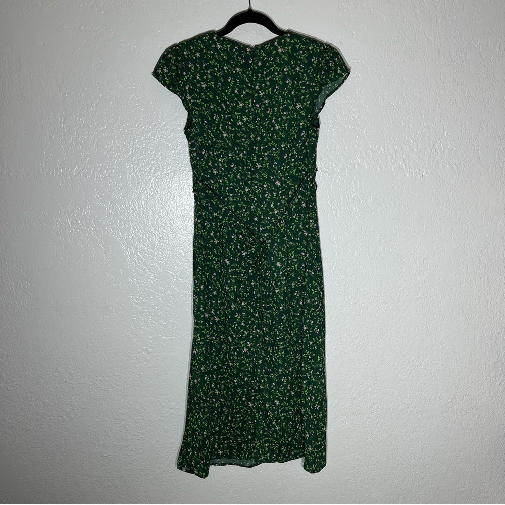 RIHOAS The V Neck Frill Trim Midi Grass Green Dress Sz S NWT - Picture 3 of 6
